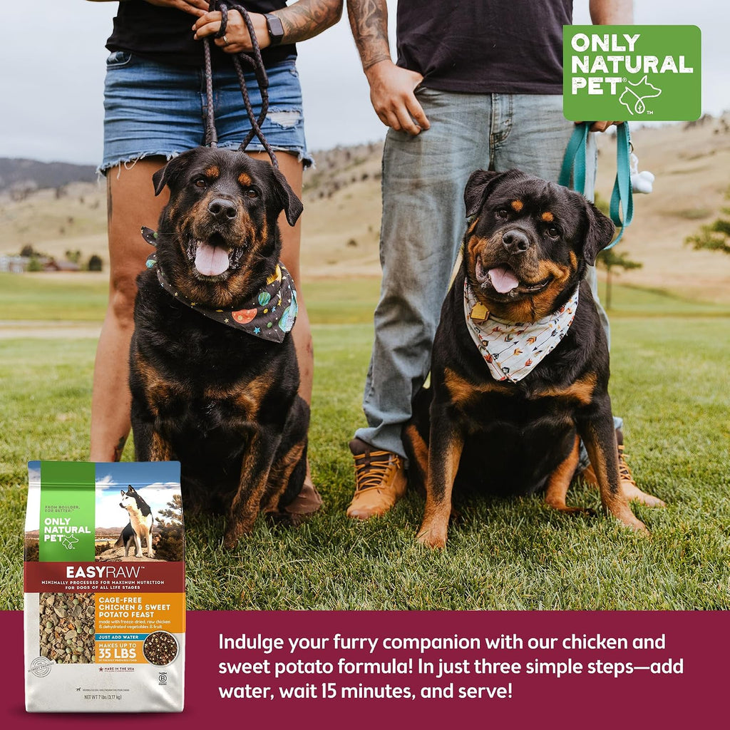 Only Natural Pet dehydrated dog food bag texture and ingredient closeup
