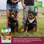 Only Natural Pet dehydrated dog food bag texture and ingredient closeup