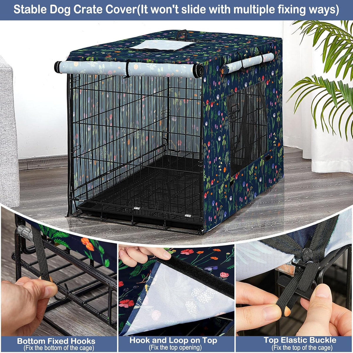 Bienbee wildflower pattern dog crate cover top handle opening view