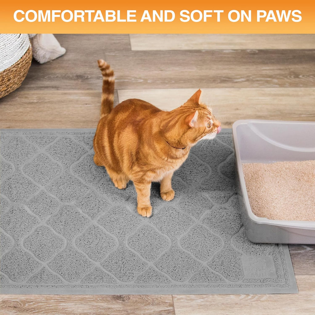 Grey quatrefoil pattern pet litter box mat