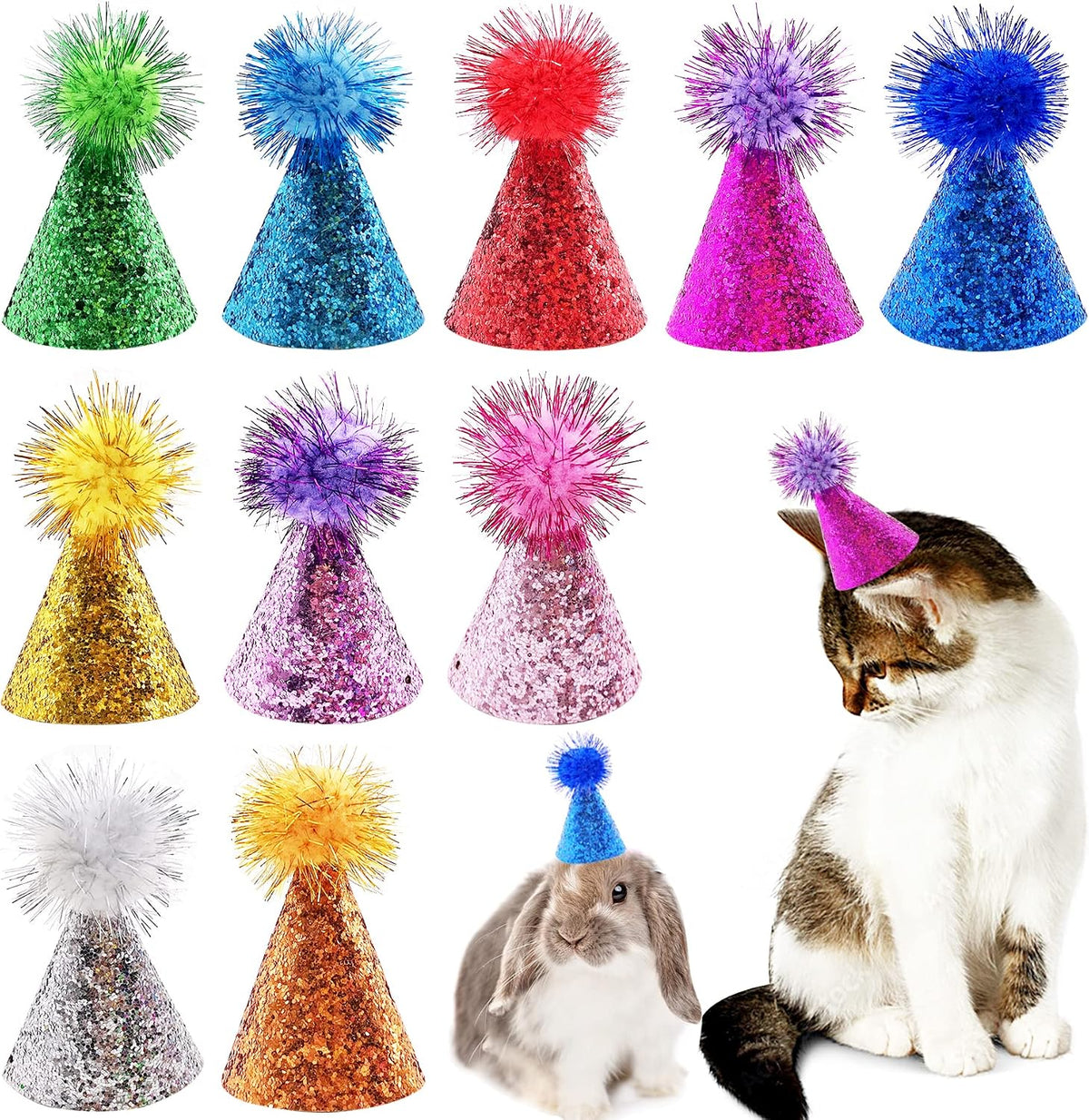Pet Show 10 pieces mini party hats for small dogs and cats front view