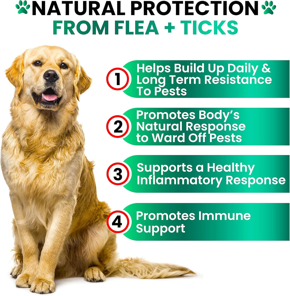 USA imported natural flea and tick chews ingredient label view.