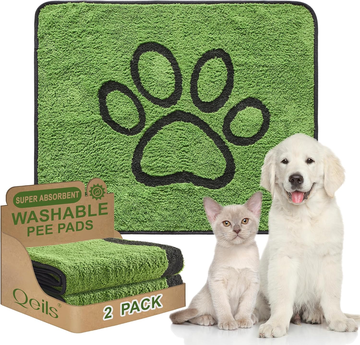 Qeils Reusable Dog Pee Pads, 2 Pack Super Absorbent & Leakproof Washable Puppy Pads with Soft Green Top Layer, for Potty Training, Crates, Couch, Car Seats & Pet Beds, 18"x24" - Image 15