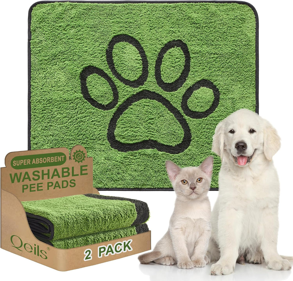 Qeils Reusable Dog Pee Pads, 2 Pack Super Absorbent & Leakproof Washable Puppy Pads with Soft Green Top Layer, for Potty Training, Crates, Couch, Car Seats & Pet Beds, 18"x24" - Image 15