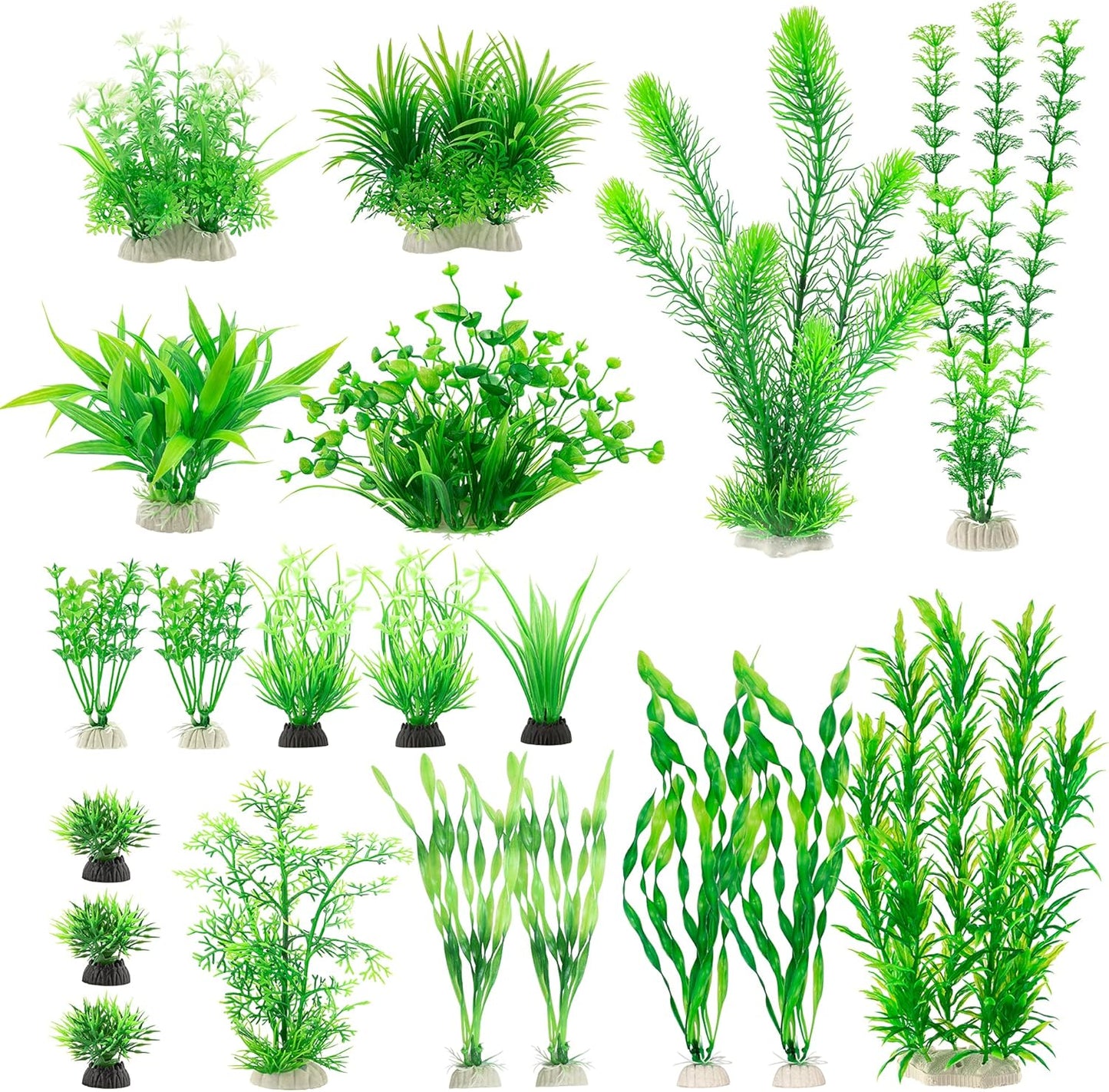 MyLifeUNIT Aquarium Plants 20 pack front view showcasing assorted green artificial fish tank decorations
