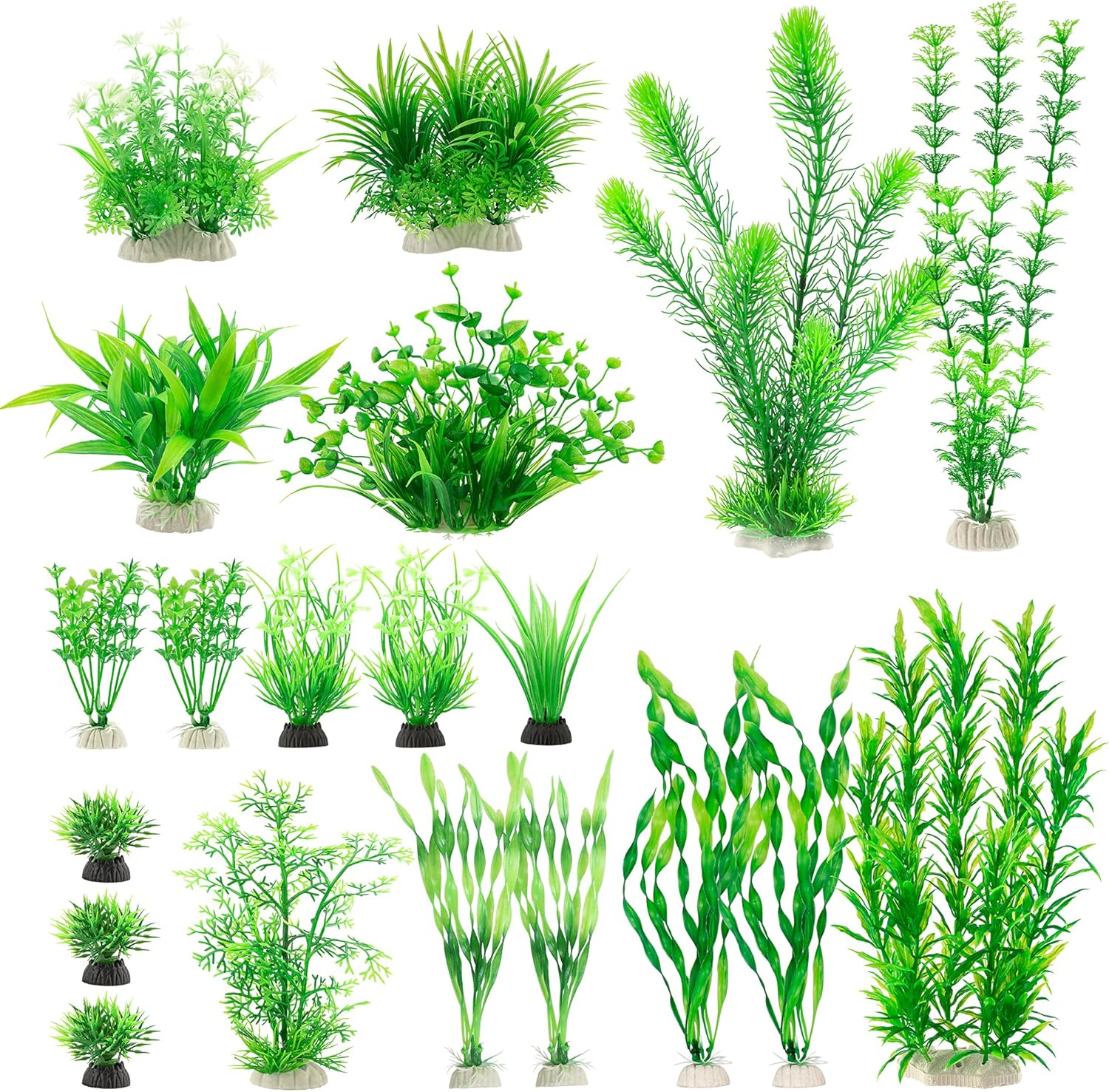 MyLifeUNIT Aquarium Plants 20 pack front view showcasing assorted green artificial fish tank decorations