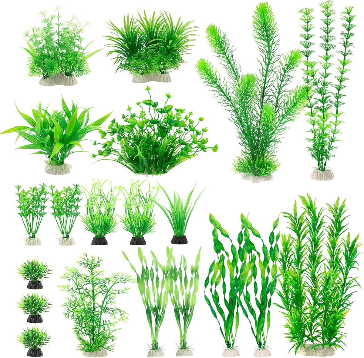 MyLifeUNIT aquarium plants front view showing assortment of green artificial decorations.