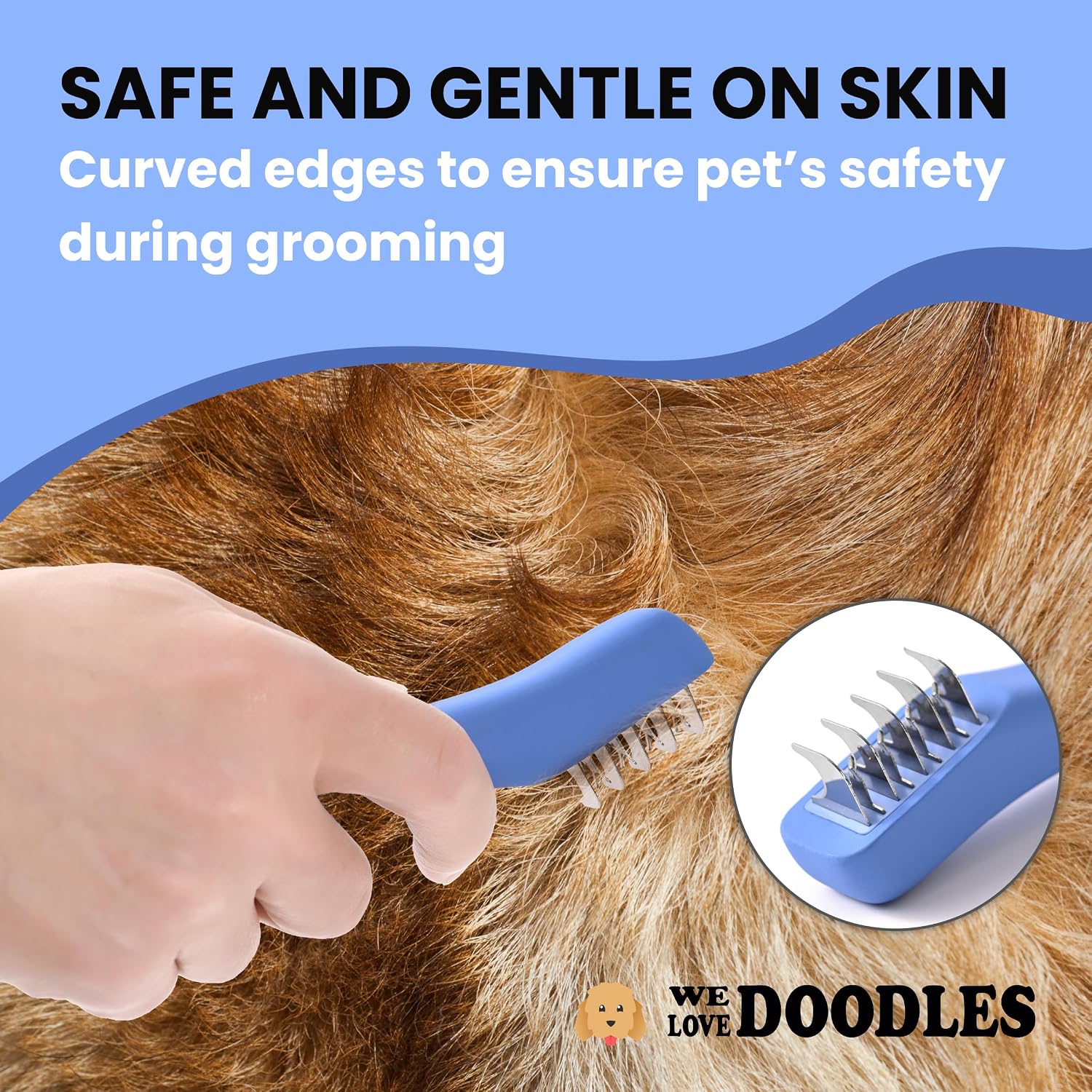 We Love Doodles Dematting Comb for Dogs - Dog Hair Mat Remover, Detangler Comb & Deshedding Tool, Removes Tangles, Knots, & Loose Hair, Metal Comb, Ergonomic Handle Family (5 Blades) - Image 4