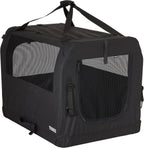 Thule Collapsible Dog Kennel Medium front view showing secure black fabric and mesh door setup.