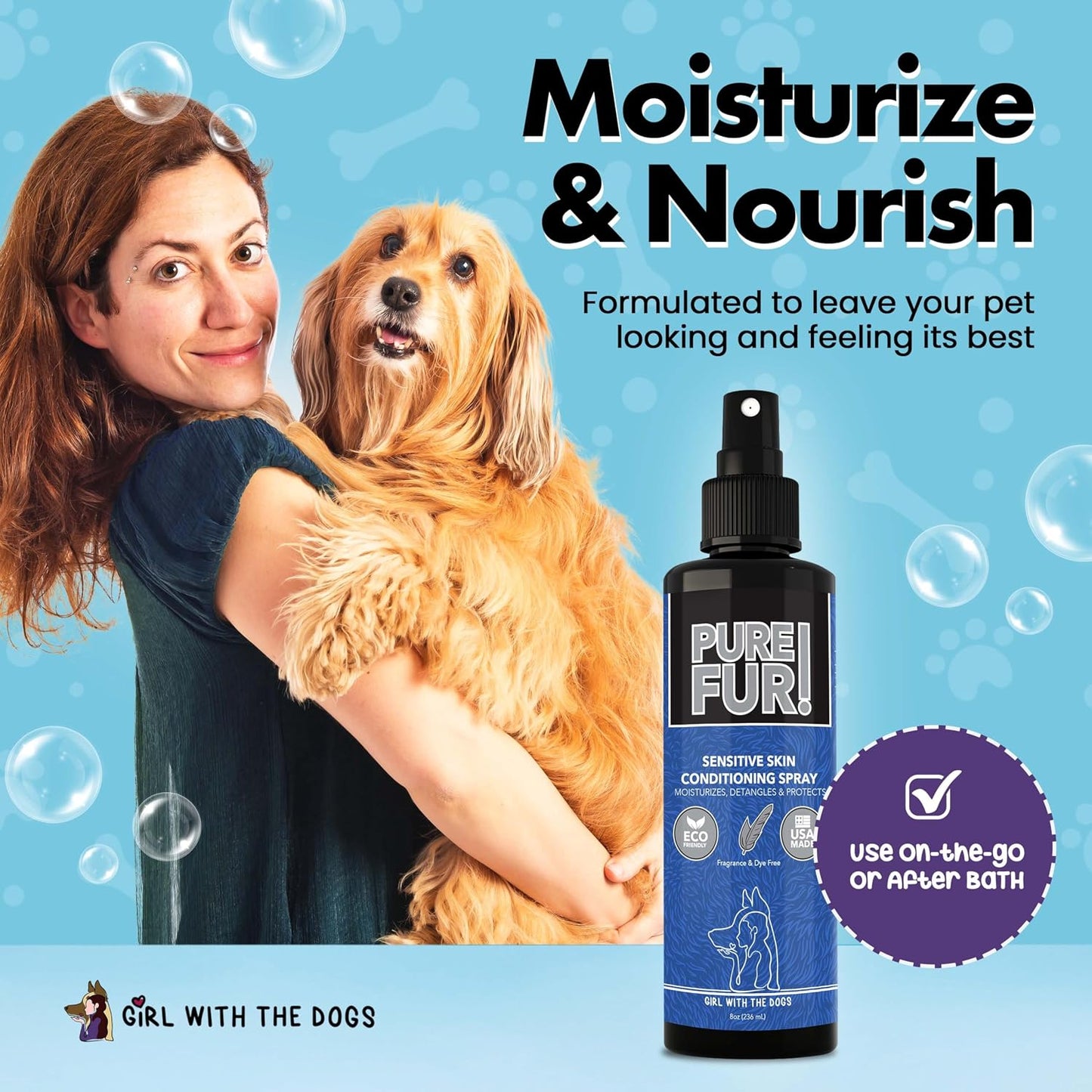 All natural shea butter infused dog conditioner spray for itchy skin relief