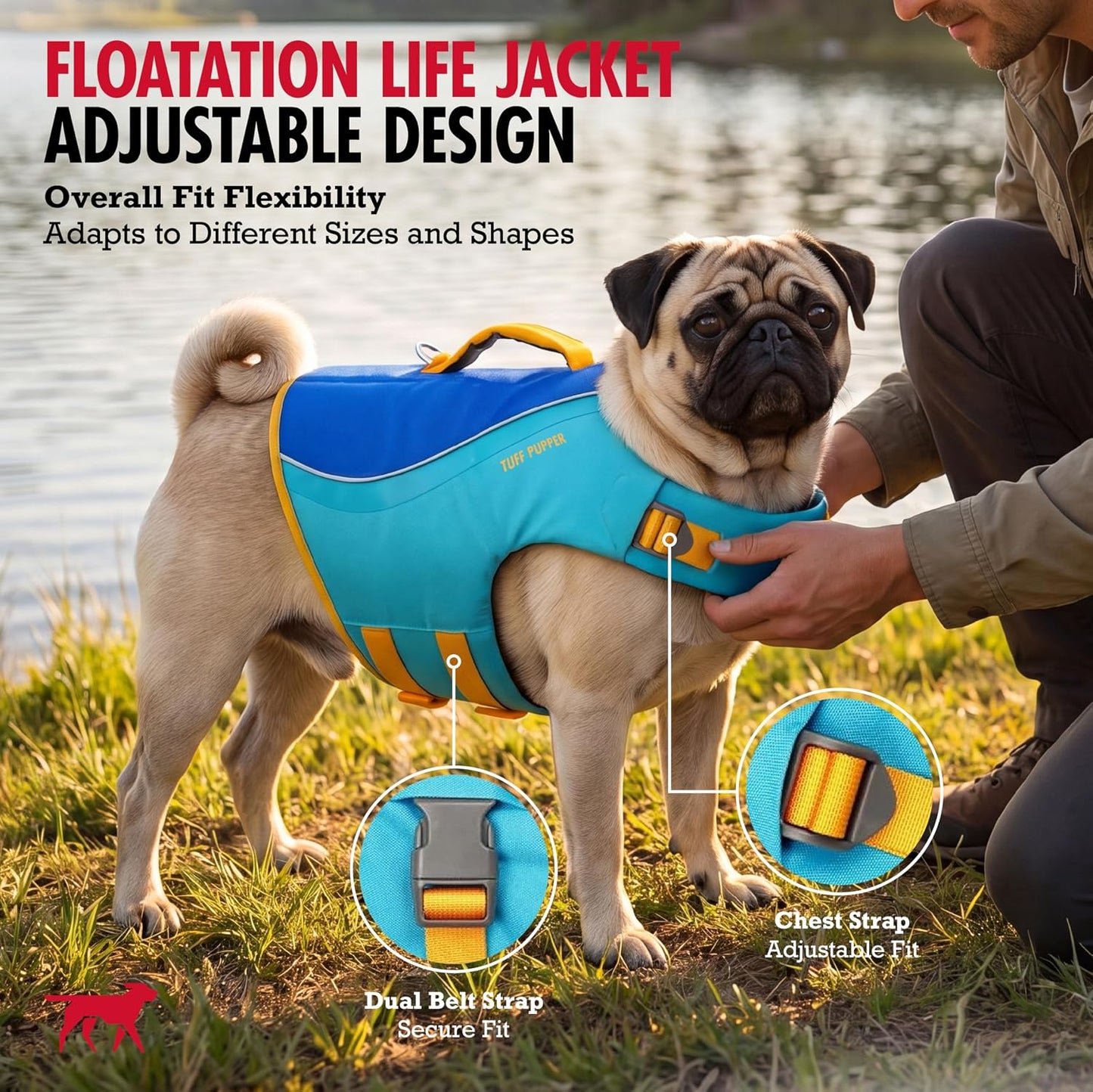 Petglad pet life vest top view highlighting the durable grab handle