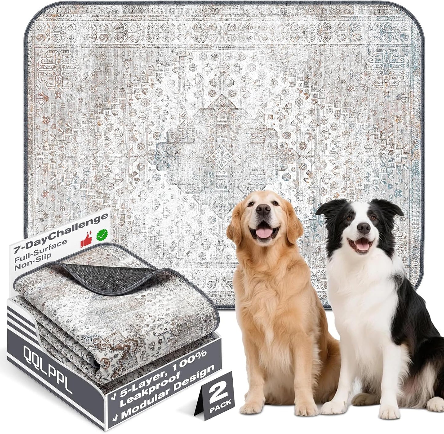 QQLPPL Washable Reusable Dog Pee Pads 2 Pack Front View