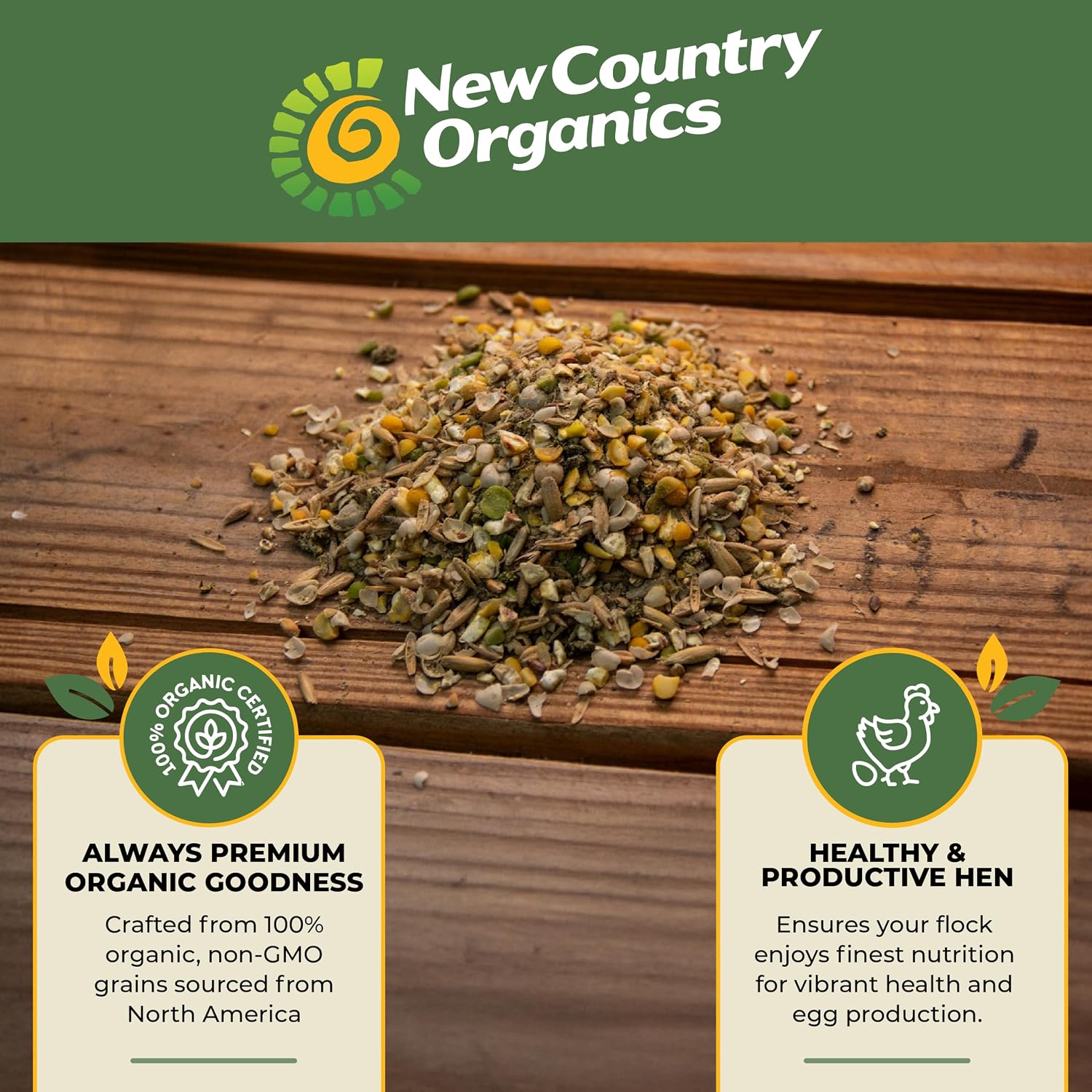 New Country Organics organic chicken feed packaging details