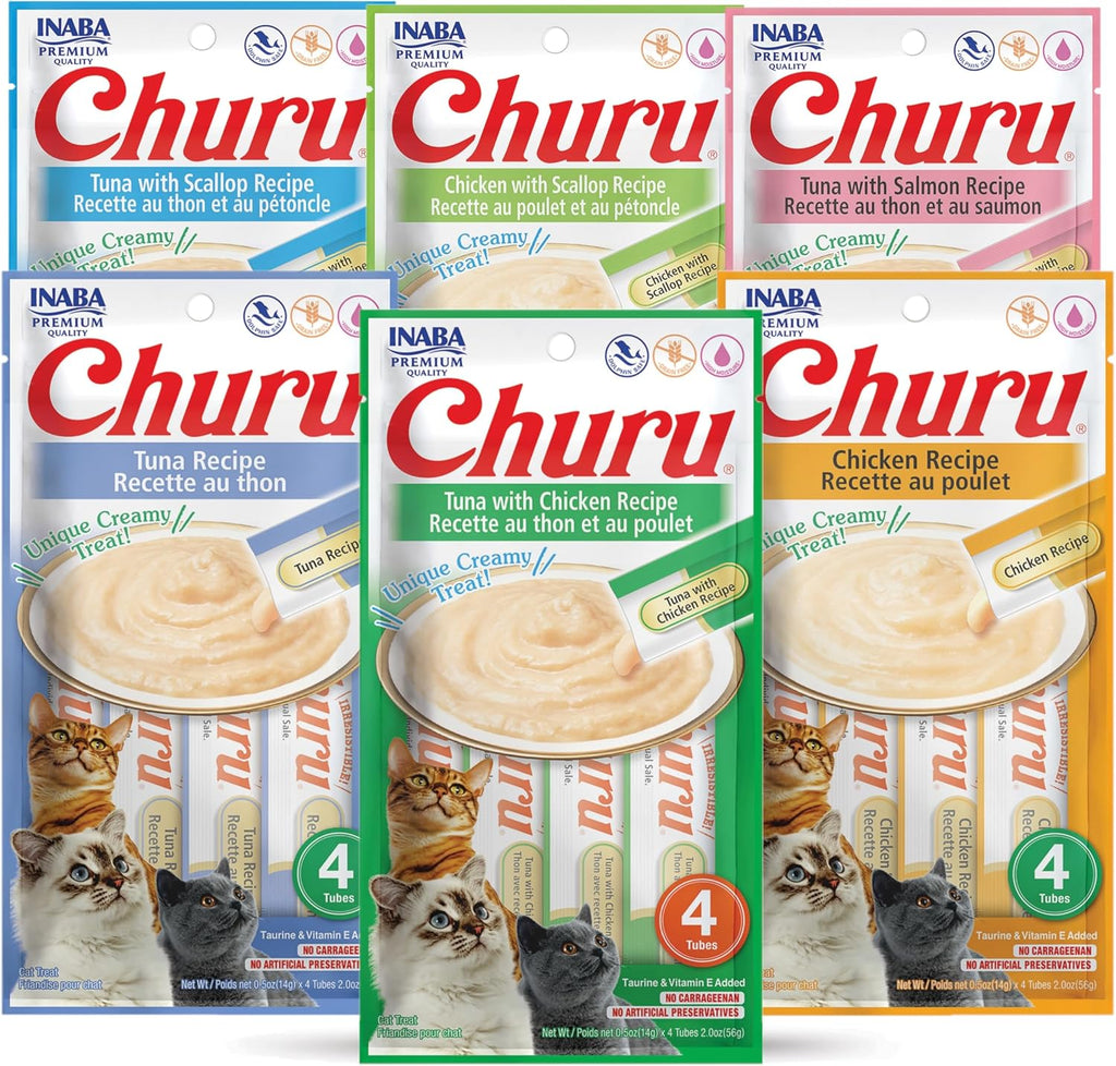Inaba Churu treat used as a food topper on cat food