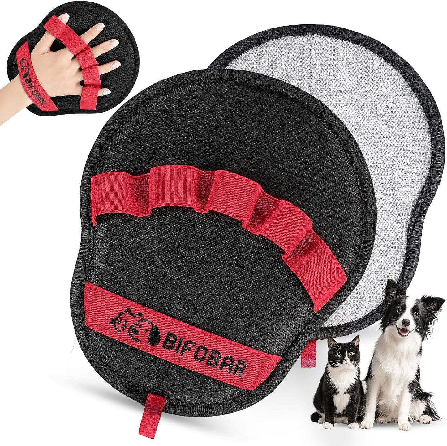 Dropereum Bifobar pet hair removal glove front view for dog and cat grooming