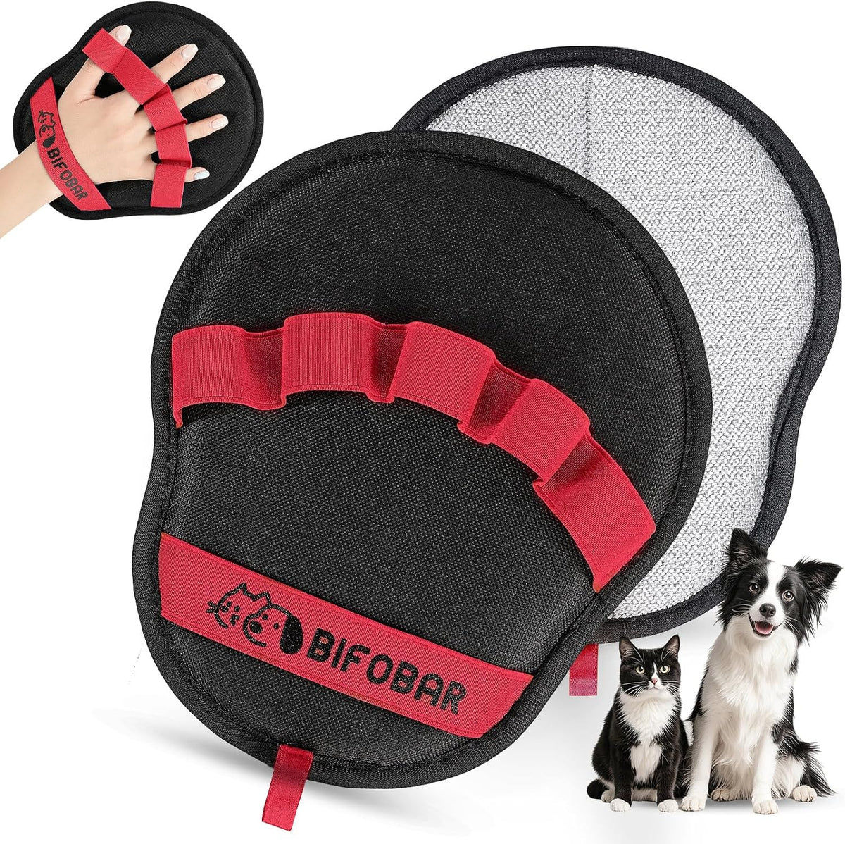 Dropereum Bifobar pet hair removal glove front view for dog and cat grooming
