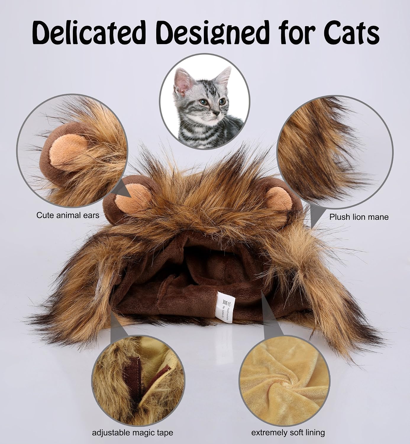 Cat wearing realistic lion mane halloween costume