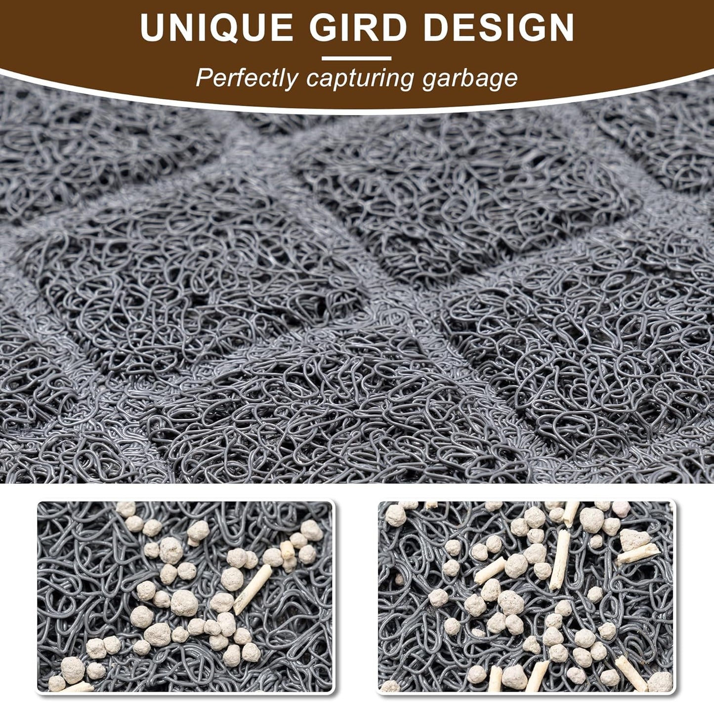 Easy to clean grey kitty litter mat being vacuumed