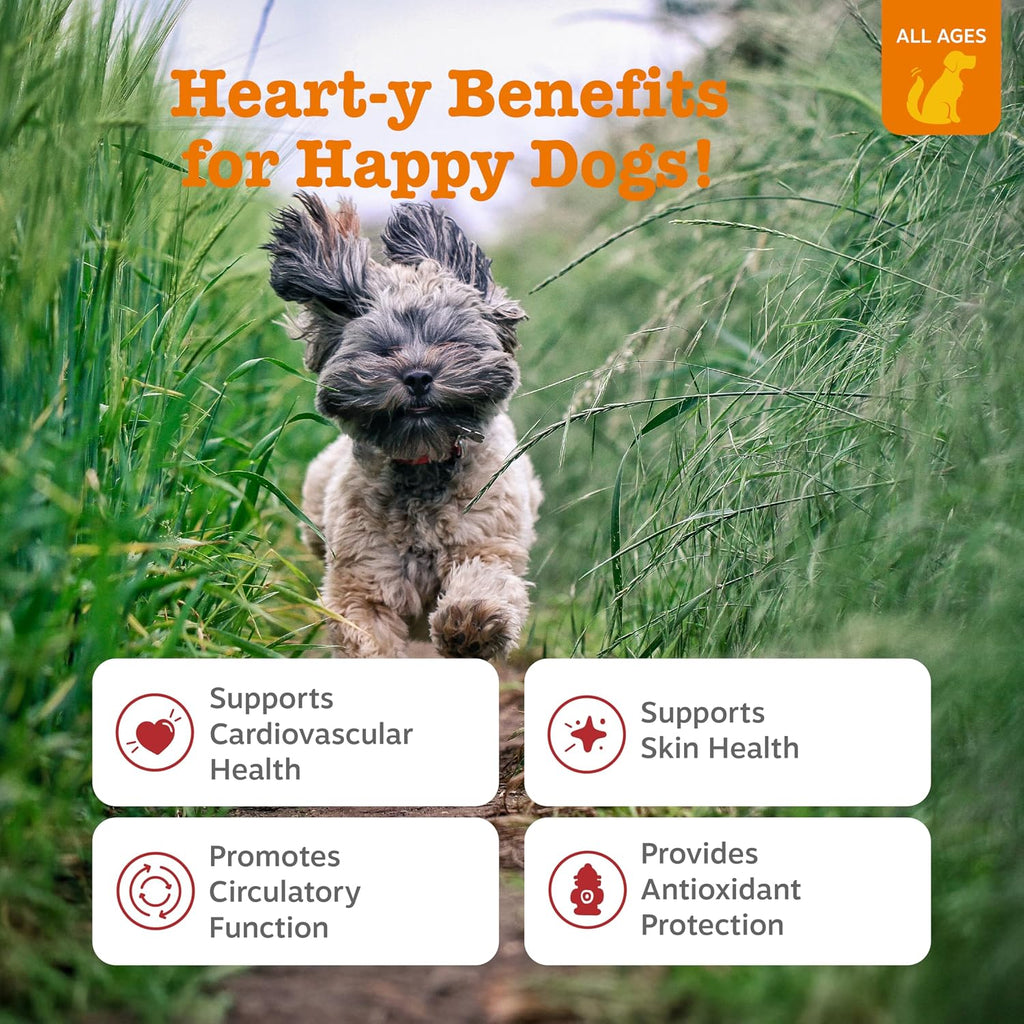Zesty Paws Cardio Bites bottle display highlighting taurine and CoQ10 ingredients
