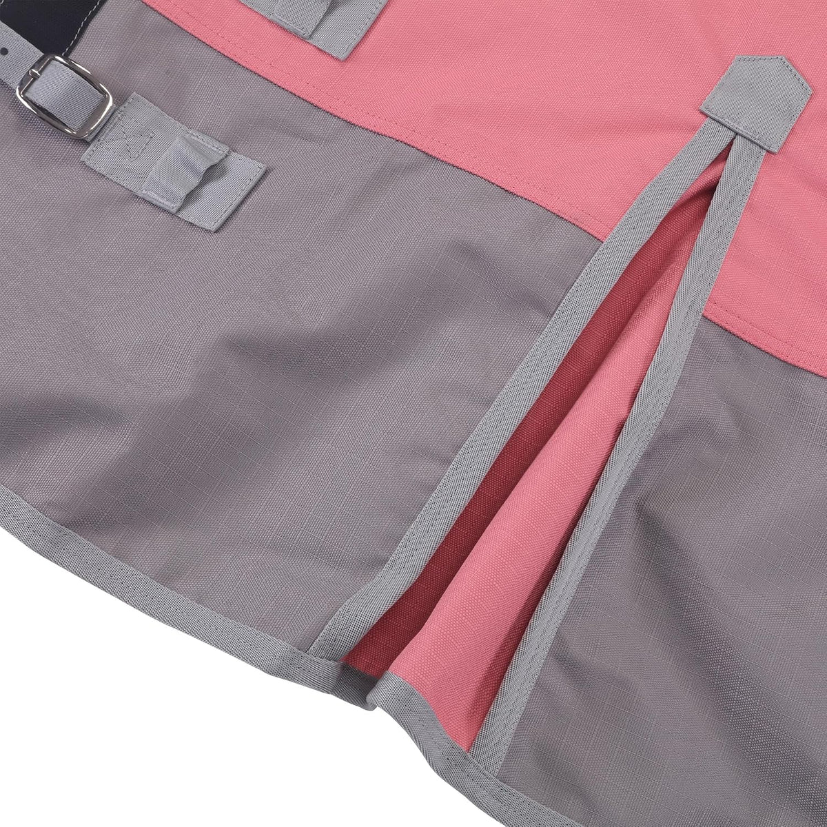 Side angle of the LEAFOREST 45 inch miniature horse blanket showing the adjustable low cross surcingle system.
