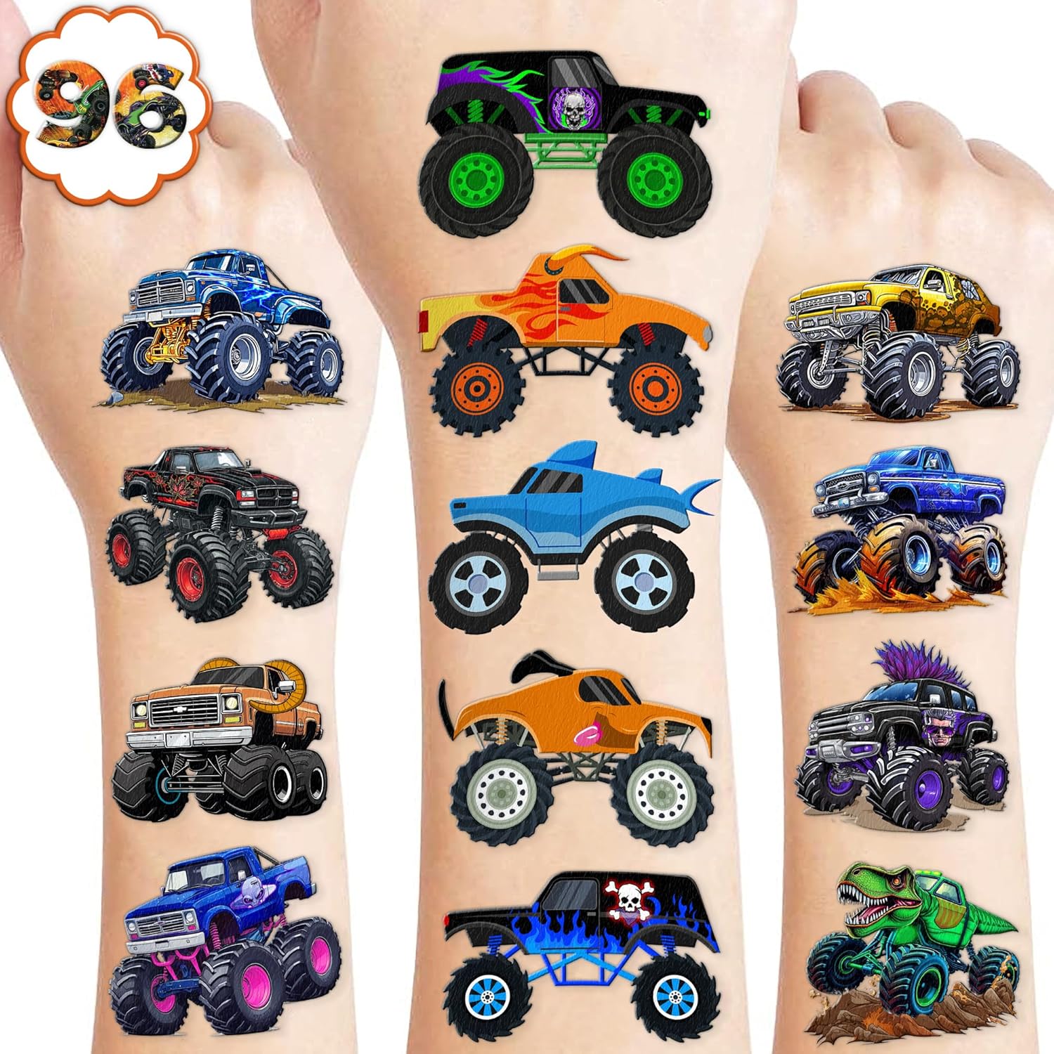 91Tattoos monster truck temporary tattoos set front packaging view