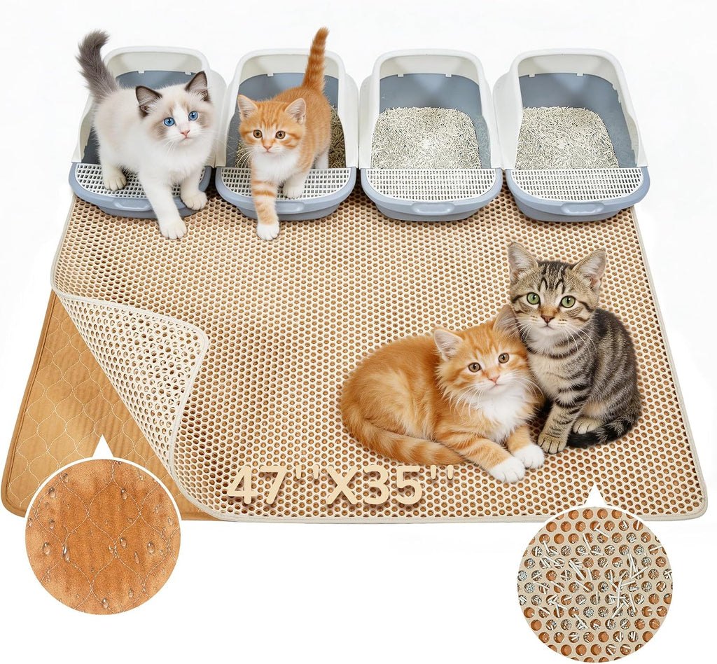 BurgeonNest Cat Litter Mat 47" x 35" Upgraded Felt & Fabric Material Cat Trapping Mat for Fewer Creases, Extra Large Hold 3-4 Litter Boxes Urine-Proof Non Slip, Machine Washable, Soft on Paws, Grey - Image 9
