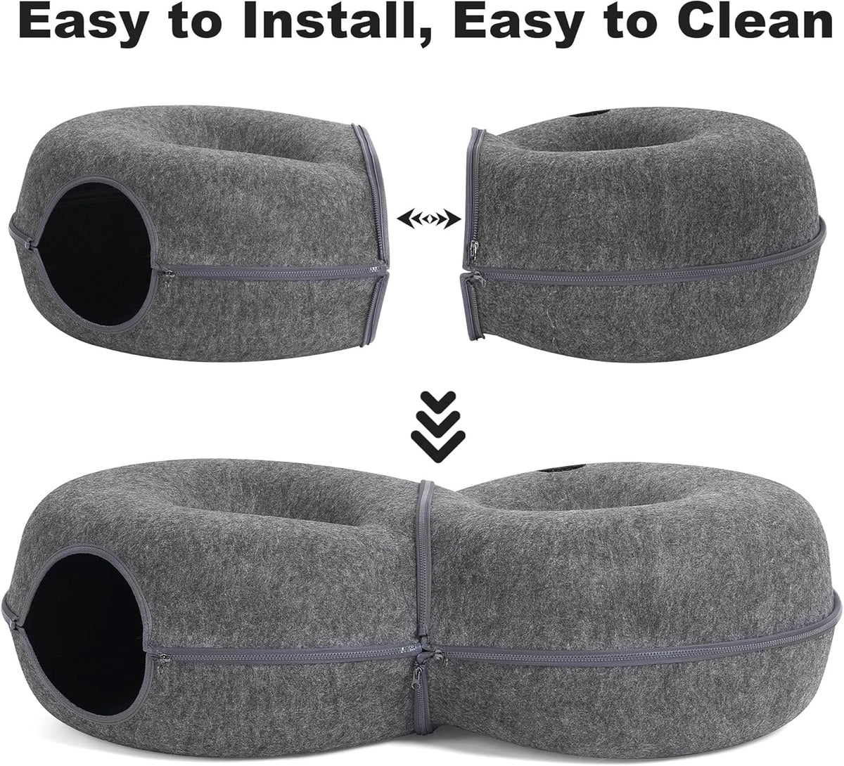 Durable scratch resistant felt cat tunnel furniture integrated into a modern home setting.