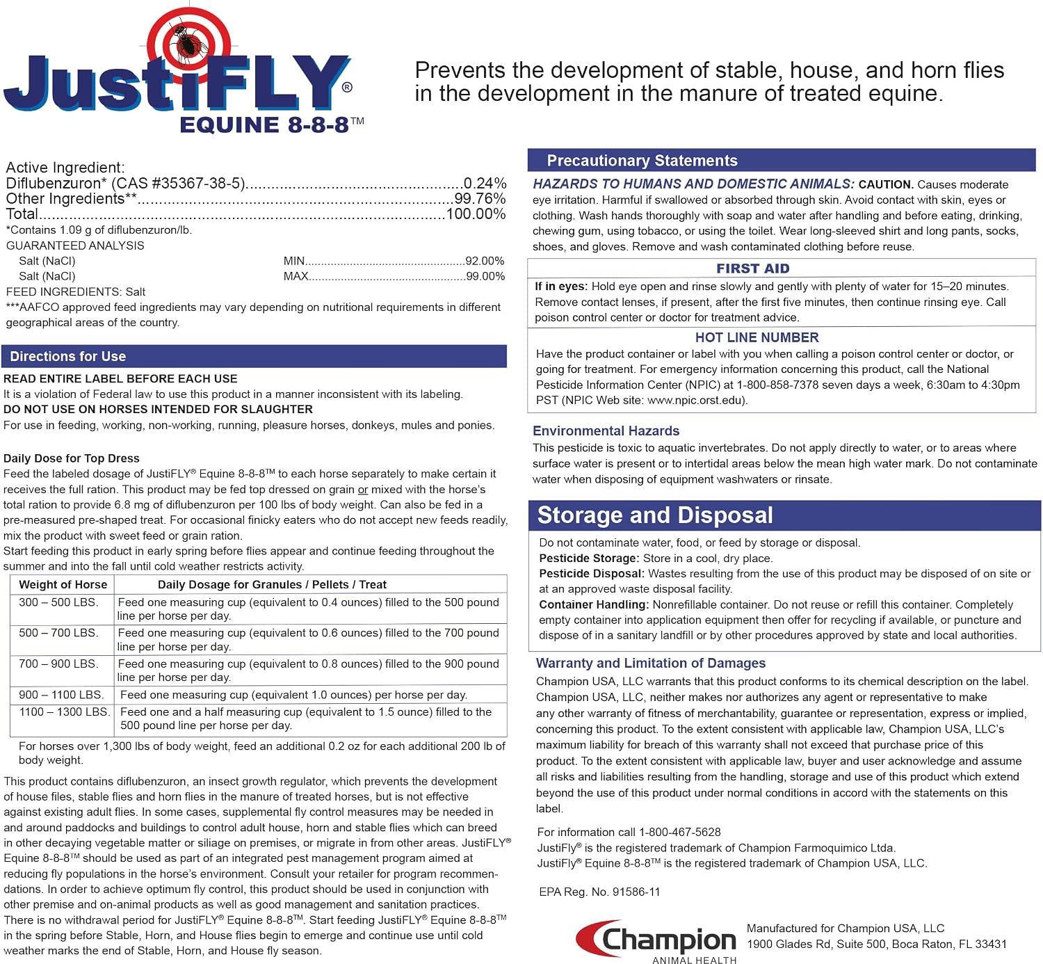 JustiFLY Equine 8-8-8 Feedthrough Fly Control Formula for Horses (9.75 lb) - Complete Protection from Stable, Horn & House Flies, Dung Beetle Safe - Image 9