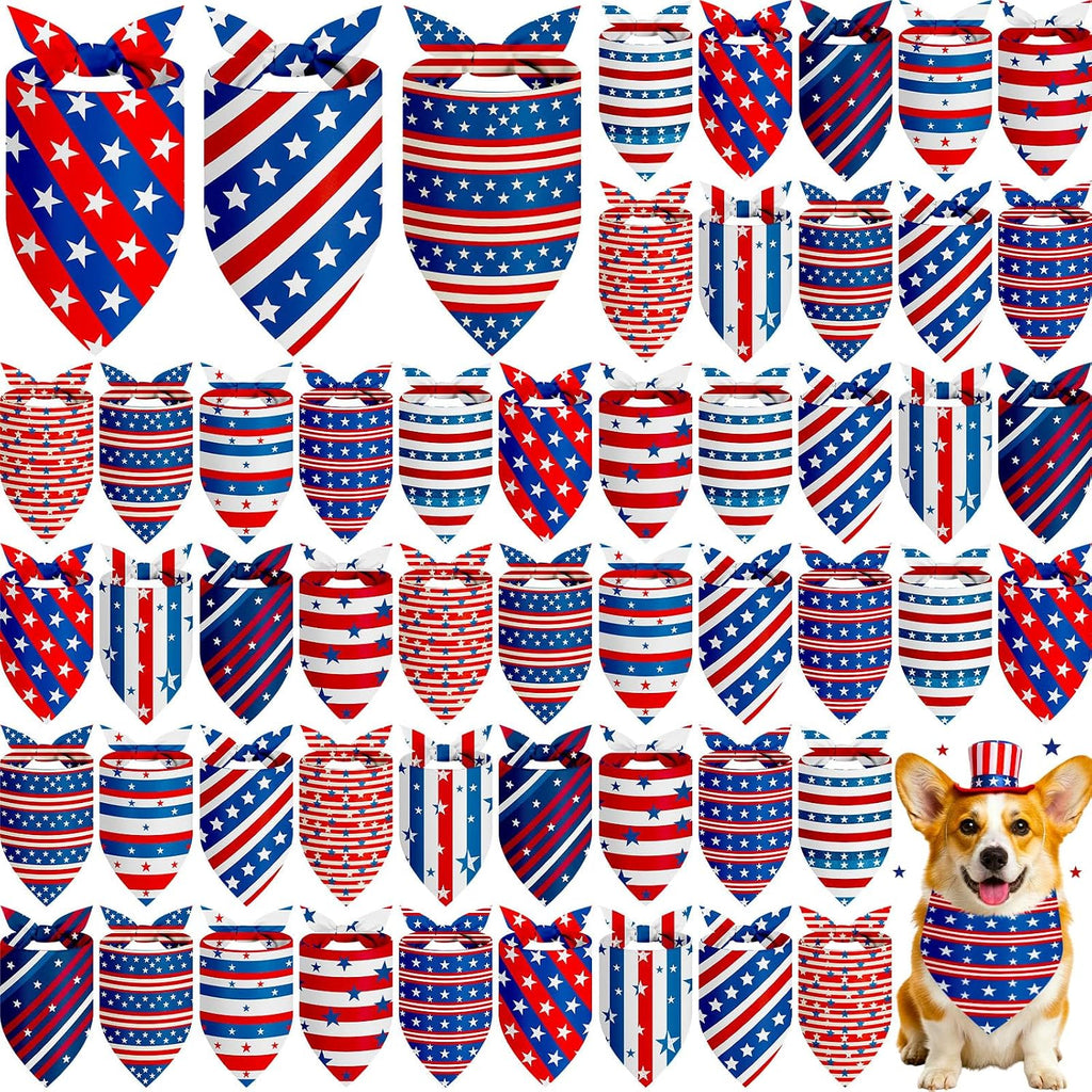Weewooday 50 Pcs 4th of July Dog Bandanas Bulk for Patriotic American Striped Star Red White and Blue Independence Day Flag Scarf for Small Medium Large Outfit(Striped Star, 31.5 x 21.7 X21.7 Inch) - Image 15