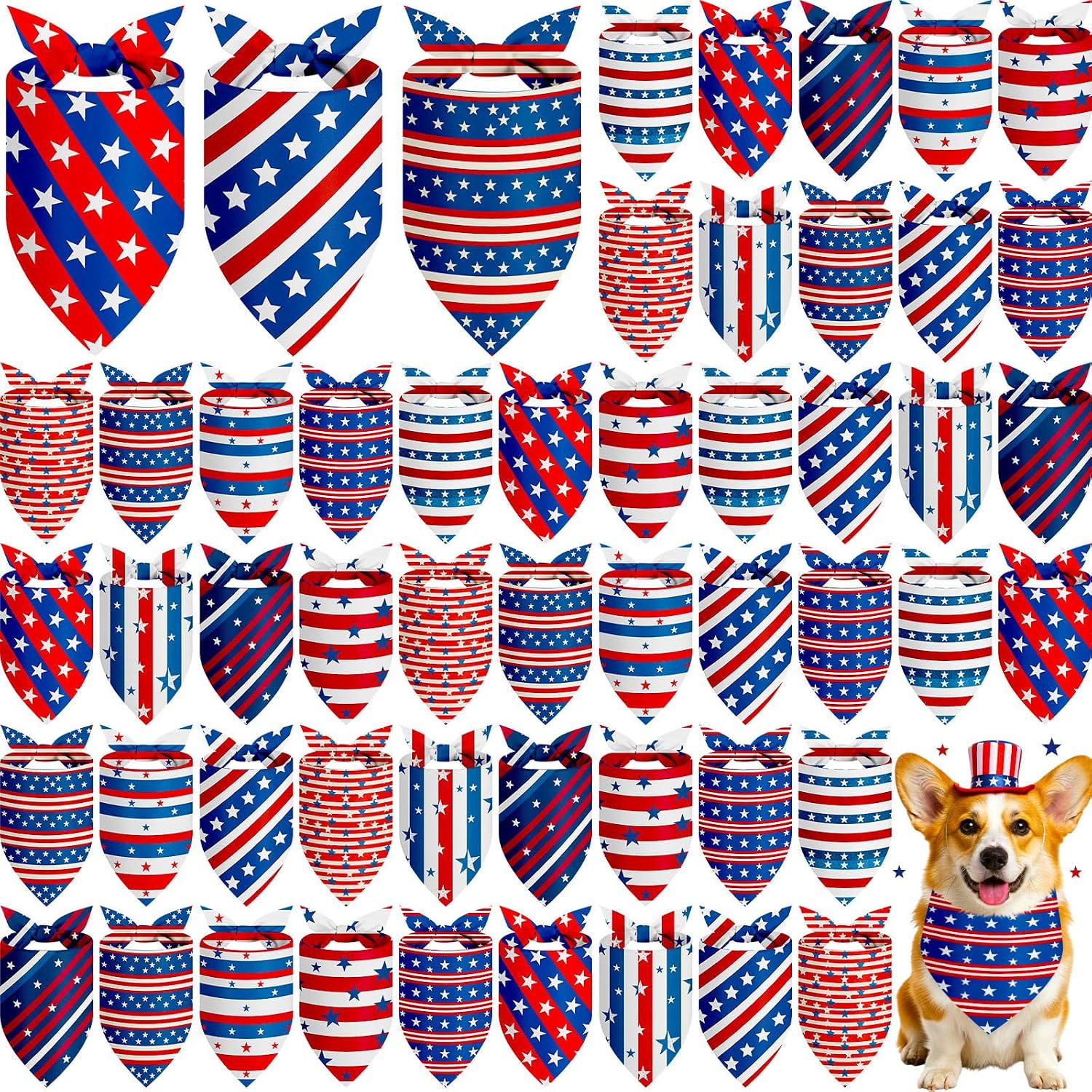 Weewooday 50 Pcs 4th of July Dog Bandanas Bulk for Patriotic American Striped Star Red White and Blue Independence Day Flag Scarf for Small Medium Large Outfit(Striped Star, 31.5 x 21.7 X21.7 Inch) - Image 15