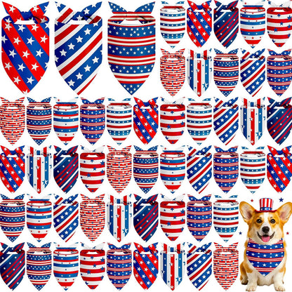 Weewooday 50 Pcs 4th of July Dog Bandanas Bulk for Patriotic American Striped Star Red White and Blue Independence Day Flag Scarf for Small Medium Large Outfit(Striped Star, 31.5 x 21.7 X21.7 Inch) - Image 15
