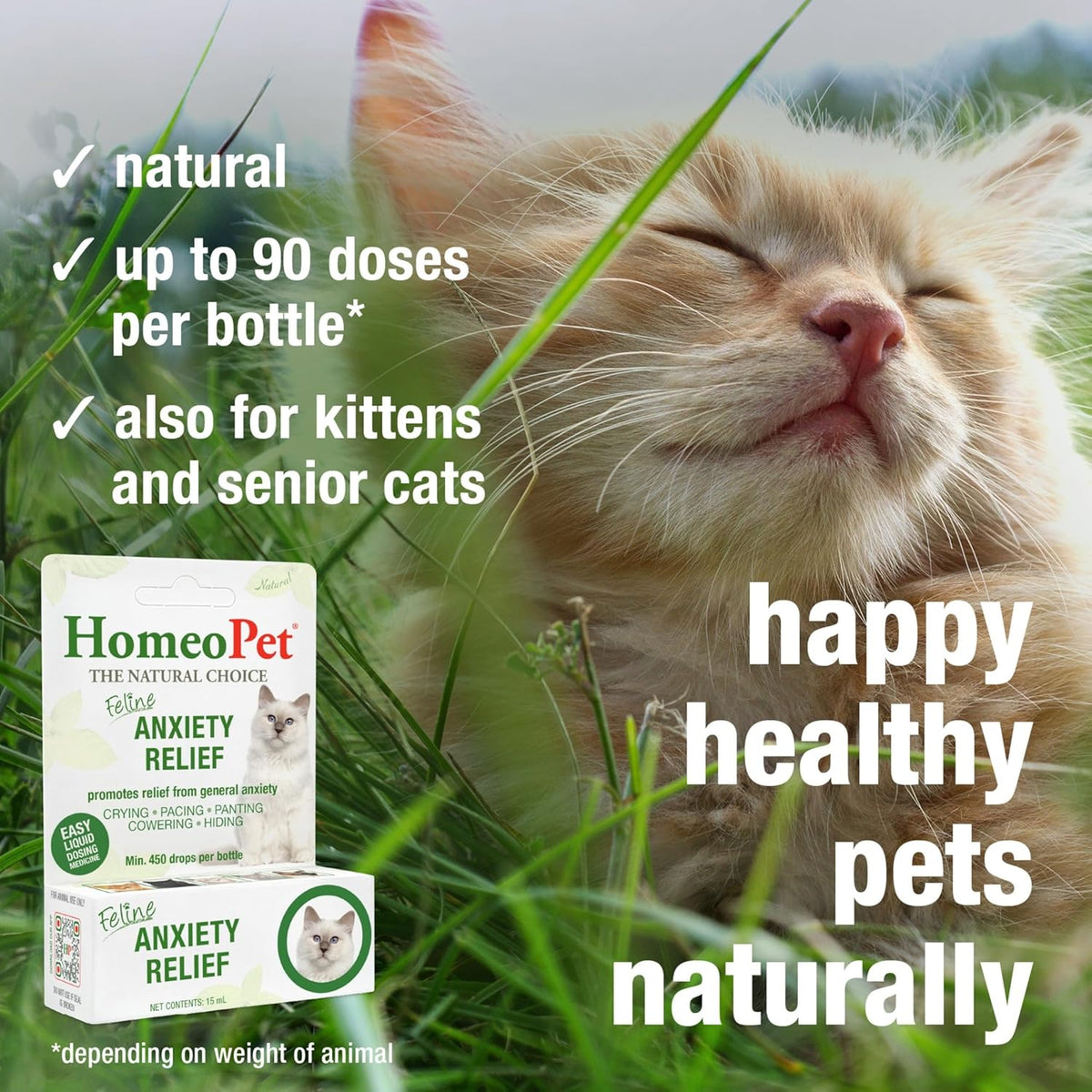 HomeoPet Feline Anxiety Relief packaging back view usage instructions
