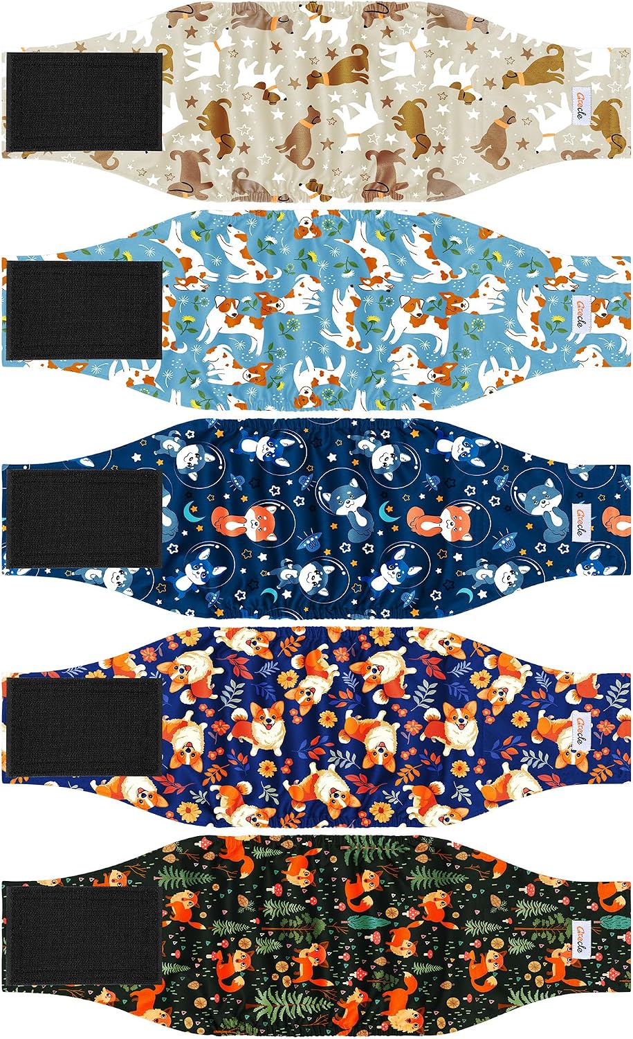 Grecle high absorbing male dog diaper wraps arranged neatly to show fabric quality