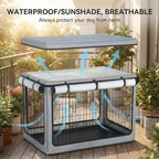 TBNO thirty eight inch dog crate canopy with the detachable sunshade attached on top