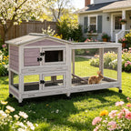 Large Rabbit Hutch Indoor, Bunny Cage Outdoor with Chew-Proof Ramp, 2-Story Guinea Pig Cages with 6 Wheels, 3 Pull-Out Trays, Waterproof Asphalt Roof, 62" L - Grey - Image 1