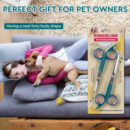 User demonstrating safe pet grooming with round tip scissors