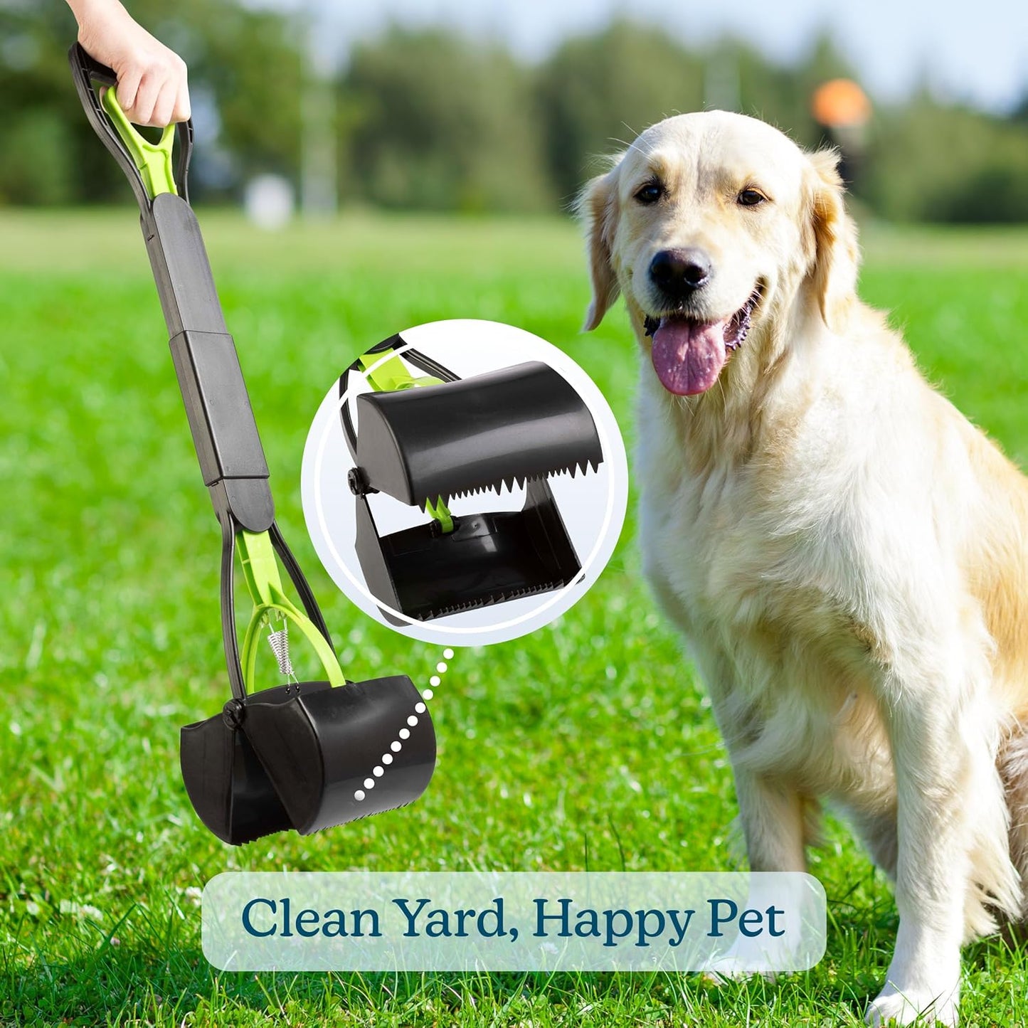 Foldable pet waste jaw clamp showing the heavy duty spring mechanism