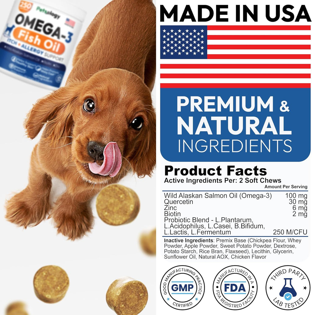 Petsology authentic imported pet vitamins and supplements container highlighting premium USA sourcing.