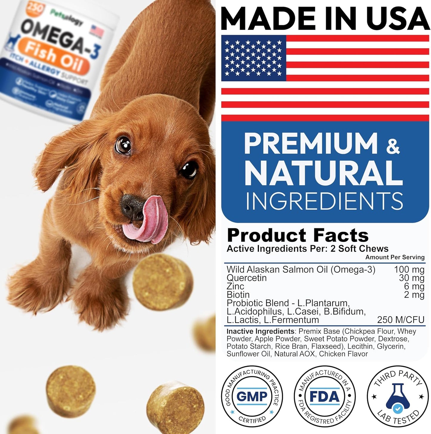 Petsology authentic imported pet vitamins and supplements container highlighting premium USA sourcing.
