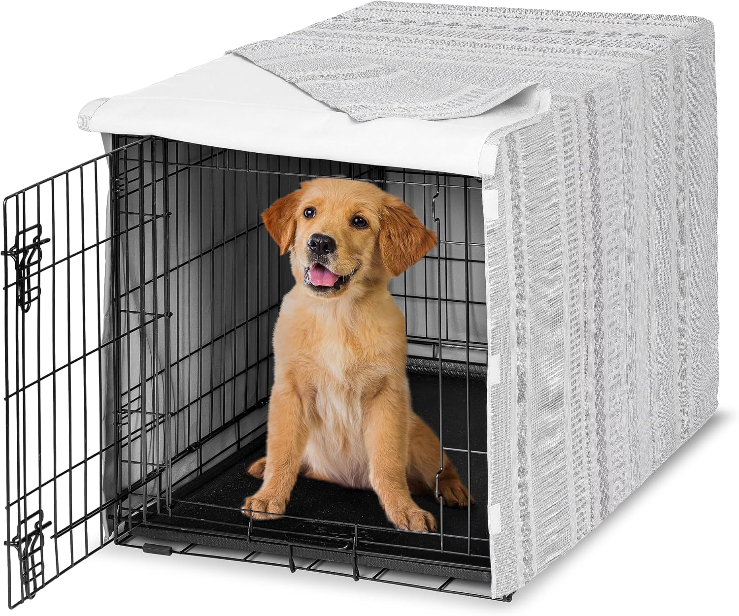 Sweet Jojo Designs 36in. Medium Dog Crate Cover (Grey and Beige Striped) Pet Cage, Kennel Covers (Taupe, Modern, Bold, Classic, Stripes, Contemporary, Minimalist, Geometric Lines) - Image 14