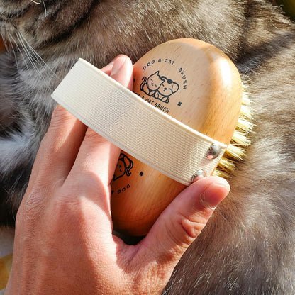 Close up view of the durable wooden handle and soft bristles of the menesia brush.