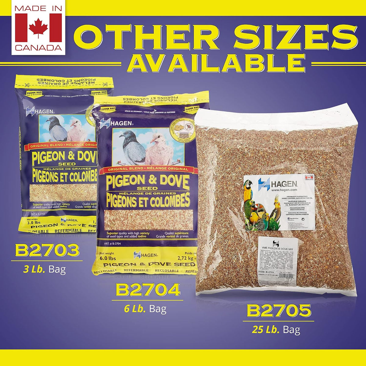 Pigeon eating Hagen Original Formula seed mix in a backyard setting