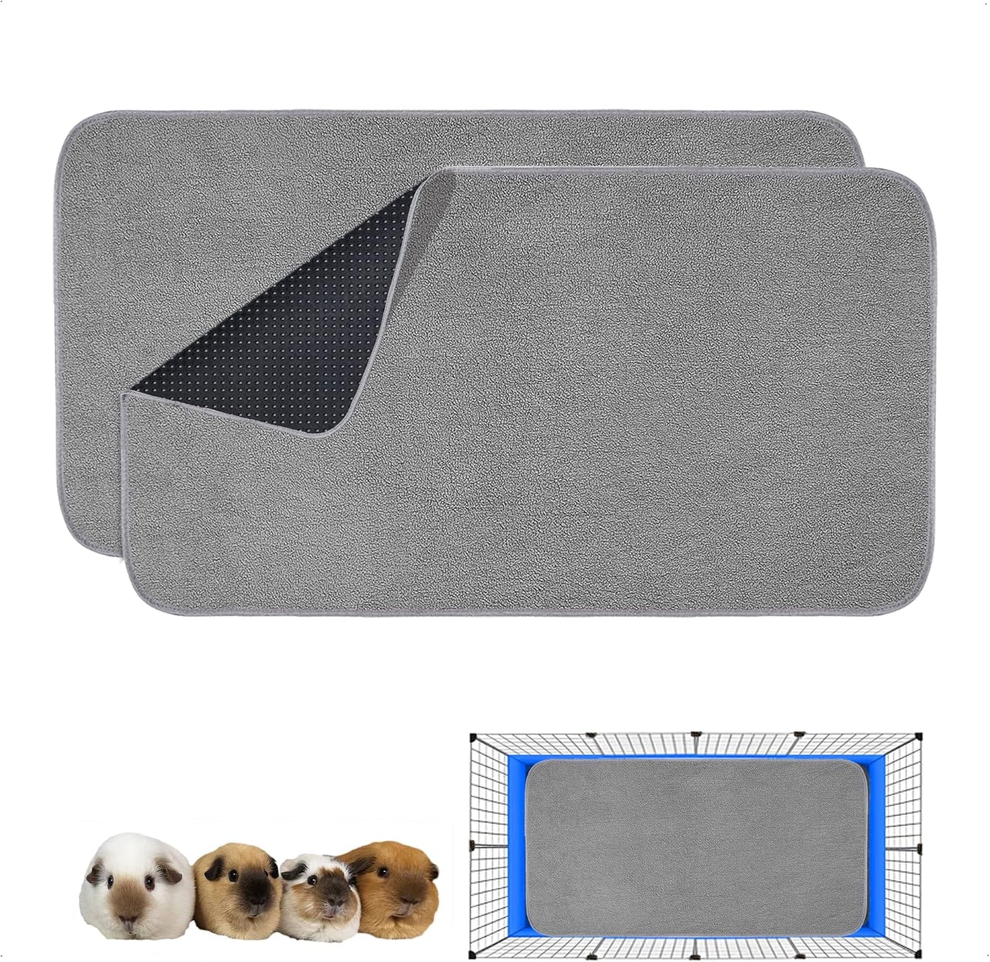Guinea Pig Cage Liner, 4 Pack - Washable, Reusable, Leakproof Fleece Bedding Pads for Small Animals with Anti-Slip Bottom - for 15''X29'' Area, Gray - Image 9