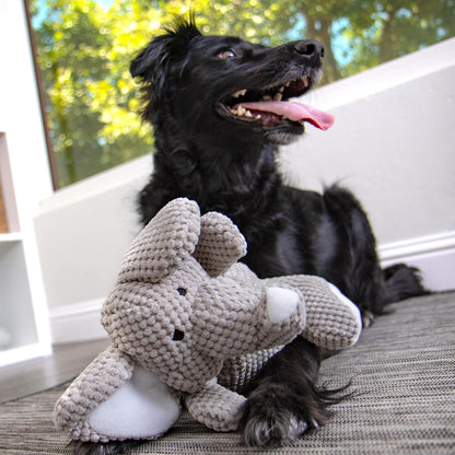 Chew resistant plush elephant pet toy showing the white trunk tip detail.