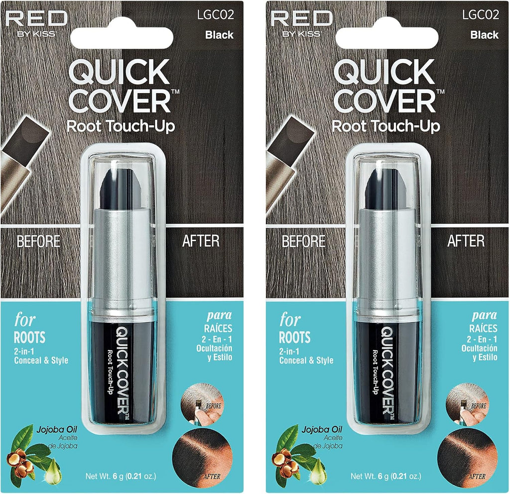 RED by Kiss Quick Cover Root Touch Up Stick, Water-Resistant Temporary Gray Hair Concealer with Brush for Roots and Beard, Long-Lasting Coverage, Easy Application (2 Pack, Black) - Image 1