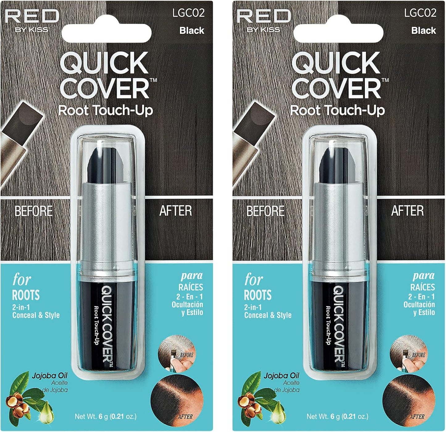 RED by Kiss Quick Cover Root Touch Up Stick, Water-Resistant Temporary Gray Hair Concealer with Brush for Roots and Beard, Long-Lasting Coverage, Easy Application (2 Pack, Black) - Image 1