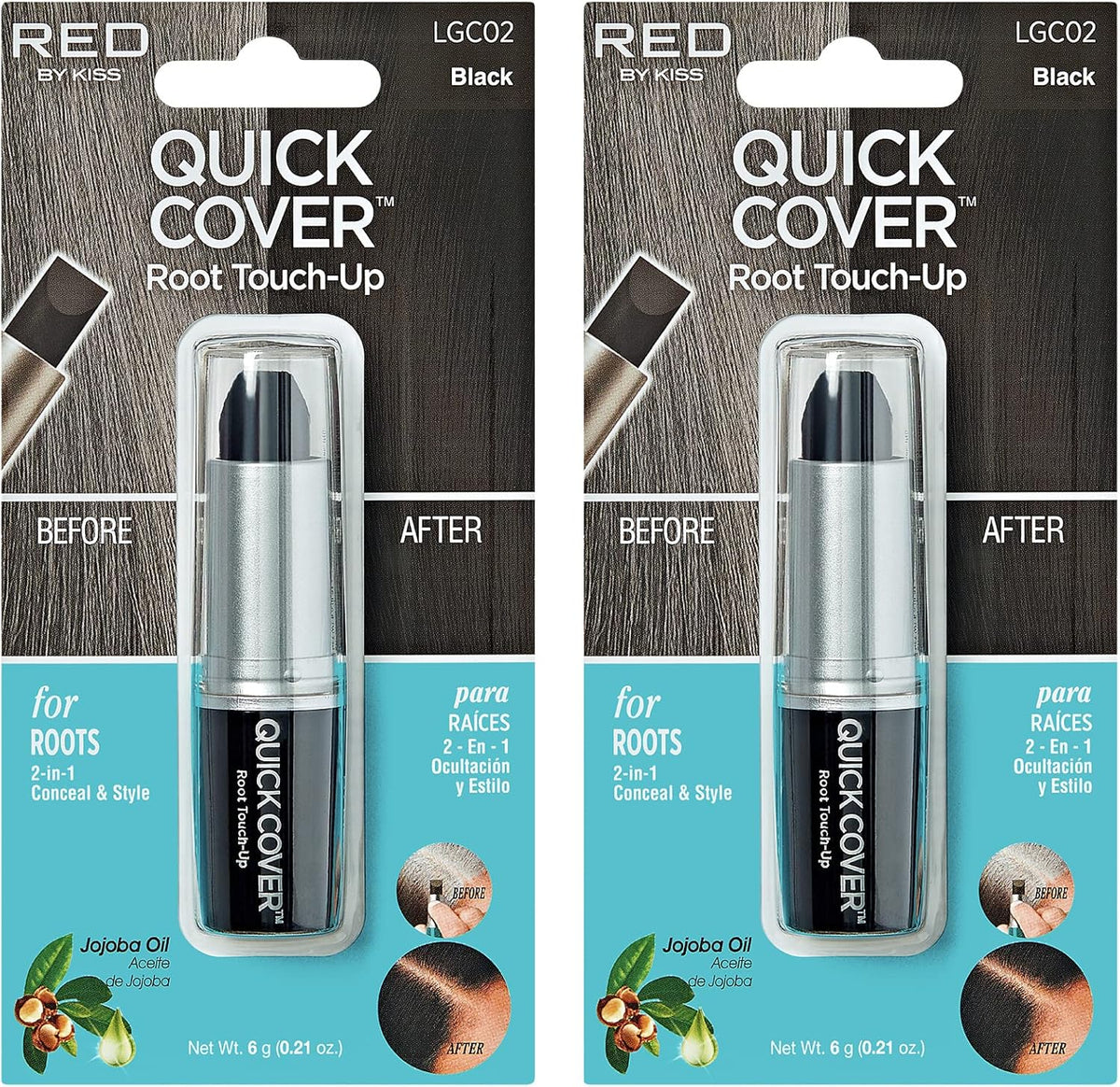 RED by Kiss Quick Cover Root Touch Up Stick, Water-Resistant Temporary Gray Hair Concealer with Brush for Roots and Beard, Long-Lasting Coverage, Easy Application (2 Pack, Black) - Image 1