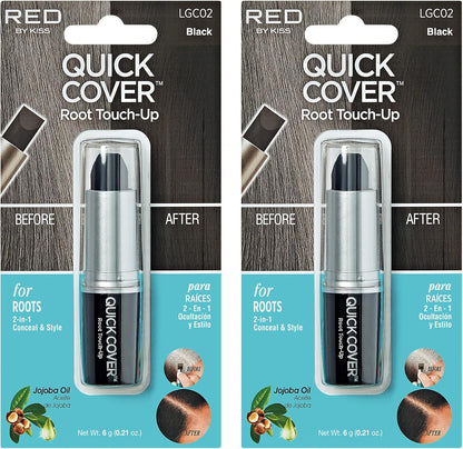 RED by Kiss Quick Cover Root Touch Up Stick, Water-Resistant Temporary Gray Hair Concealer with Brush for Roots and Beard, Long-Lasting Coverage, Easy Application (2 Pack, Black) - Image 1