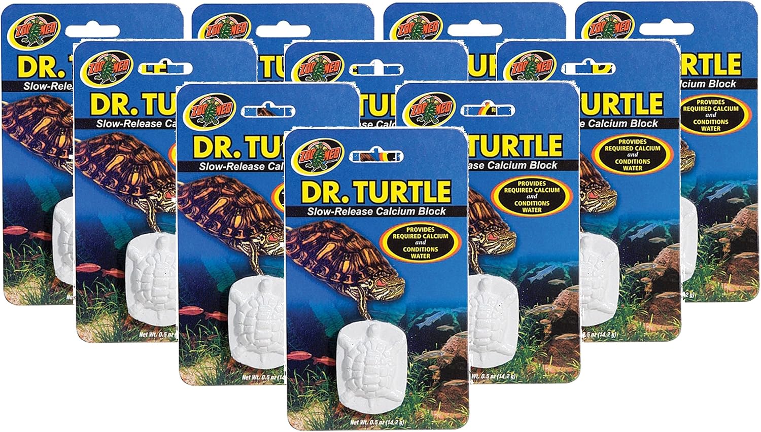 Zoo Med Dr. Turtle Slow-Release Calcium Block 10 Pack front view showing turtle supplement blocks.