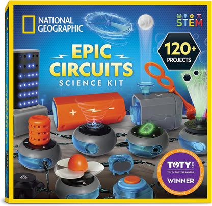 Blue Marble National Geographic Circuit Maker Kit front view packaging showing the STEM logo and bright electrical project layouts.